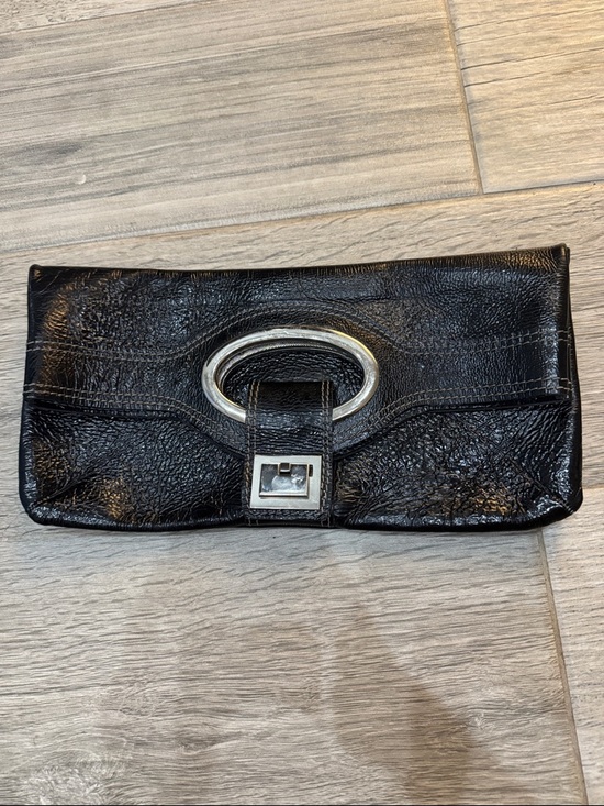 vin baker Handbags - Vin Baker Black Leather Wristlet Clutch with Silver Accent